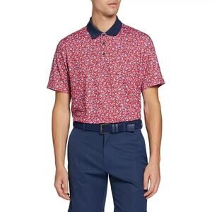 Walter Hagen Men's P11 USA Liberty Ditsy Golf Polo in Red Multi, size L, NWT !